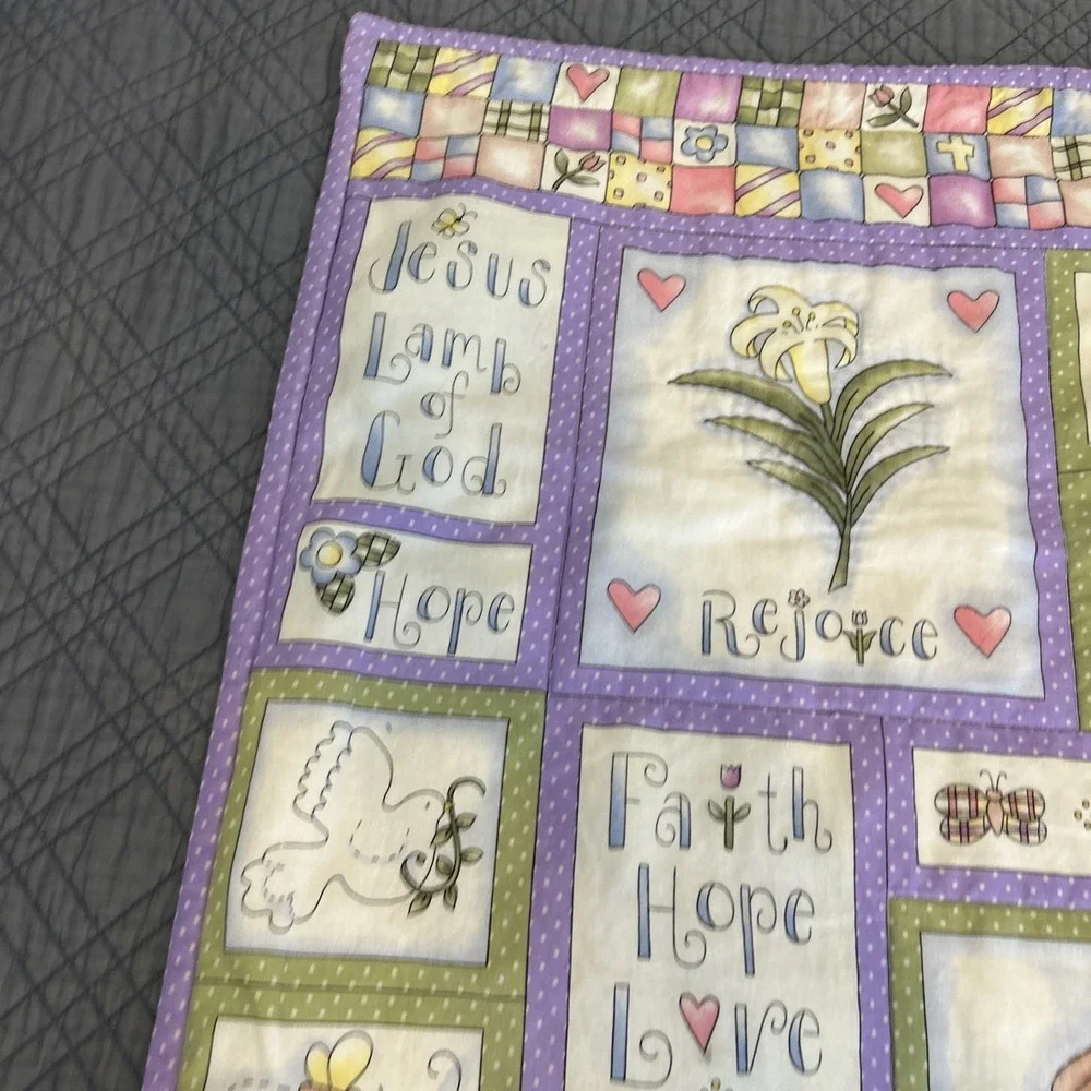 Religious Christian Lamb Cross Quilted Baby Blanket‎ 32x41 Handmade Nursery